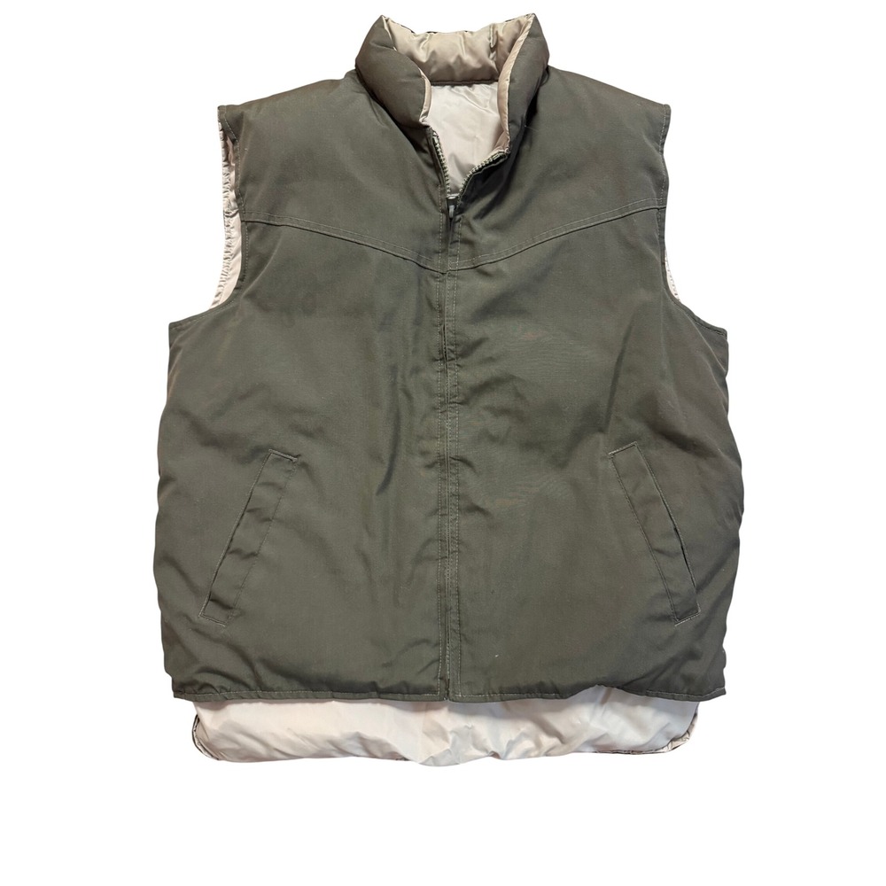 Vintage‎ Sears Reversible Down Puffer Vest Mens M 38-40 Green Tan Western Yoke